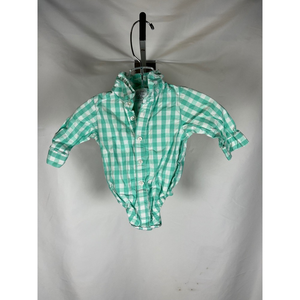 Just One You Carters Baby Boys Green Gingham Button Down Bodysuit 3M Shirt